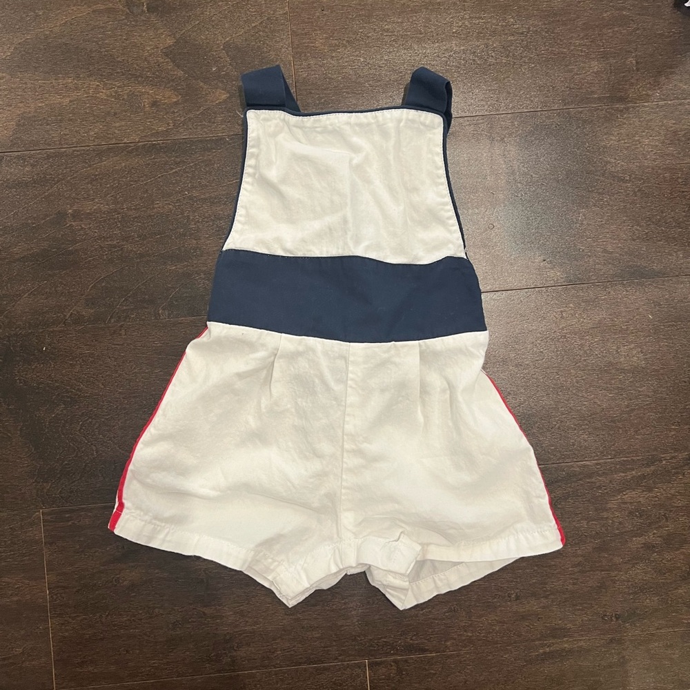 Grace and James White and Navy Overalls